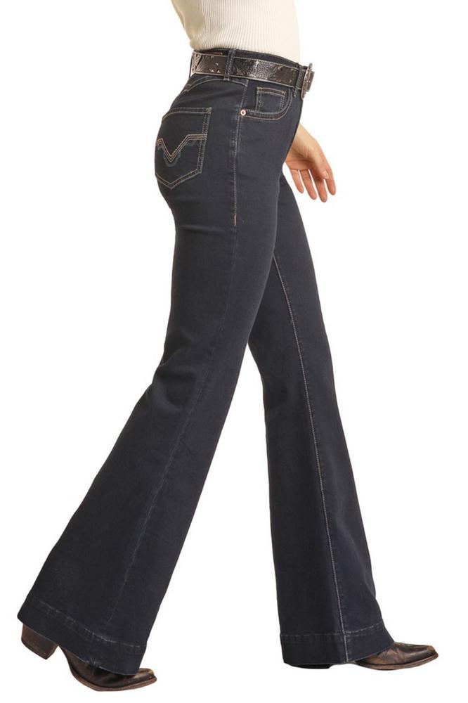 SALE Rock & Roll Denim® Ladies' Dark Wash Scallop Back Yoke Trouser Jeans Product Image