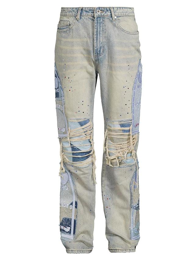 Mens Blown Distressed Patchwork Jeans Product Image