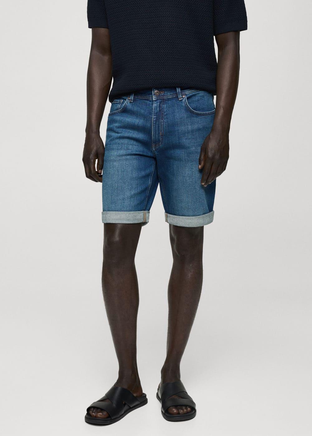 MANGO MAN - Slim-fit denim bermuda shorts dark blueMen Product Image