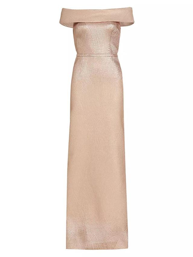 Metallic Off-The-Shoulder Wavy Rib-Knit Gown Product Image