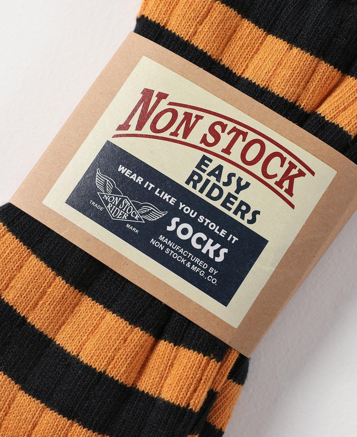 Retro Striped Cotton Socks - Black/Orange Product Image