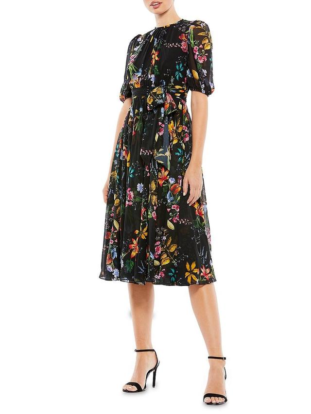 Womens Ieena Belted Floral Chuffon Midi-Dress Product Image