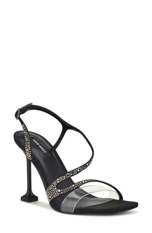 Nine West Womens Nines Embellished Tapered Heel Dress Sandals - Black, Clear - Faux Suede Product Image