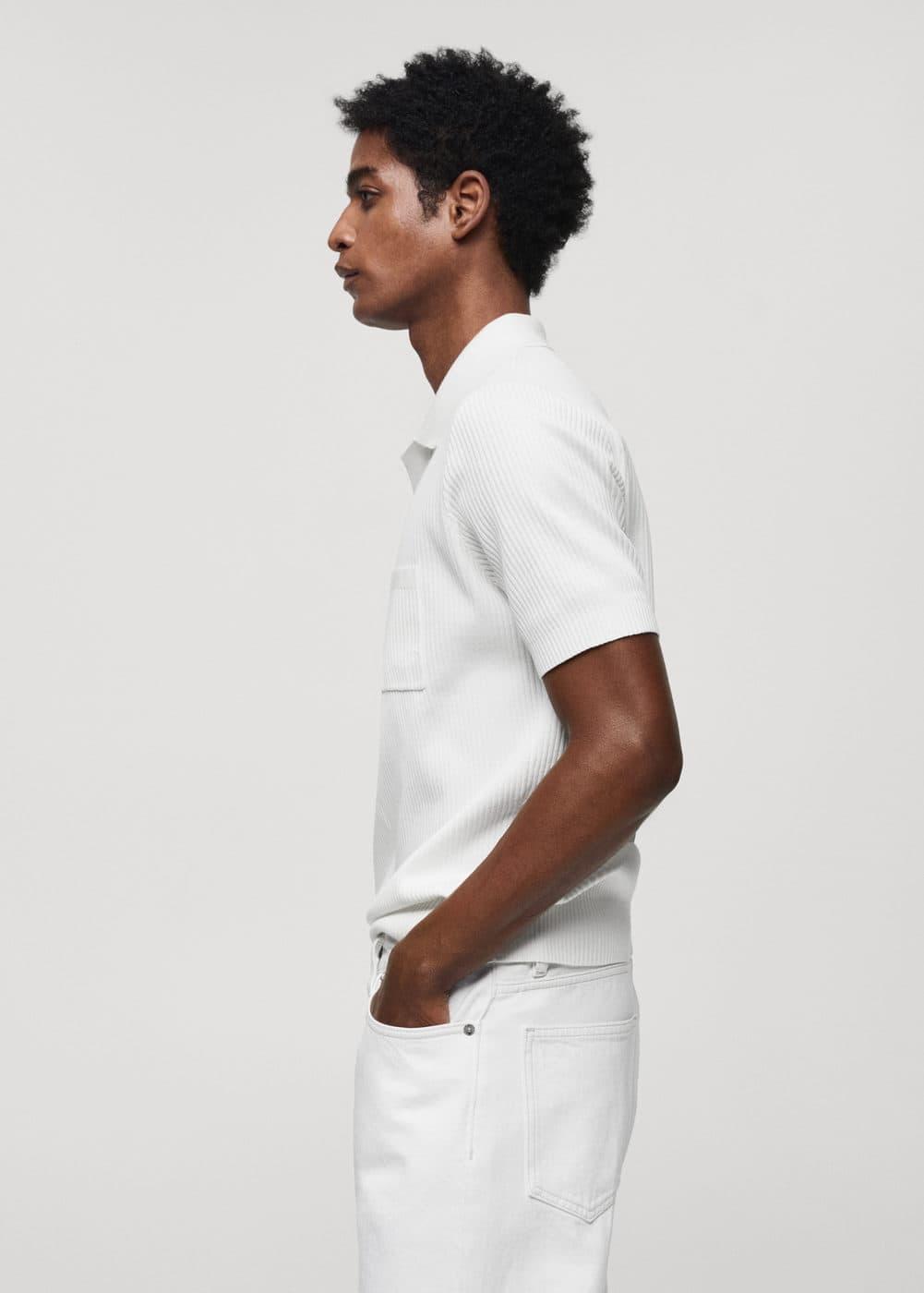 MANGO MAN - Short sleeve ribbed polo shirt whiteMen Product Image