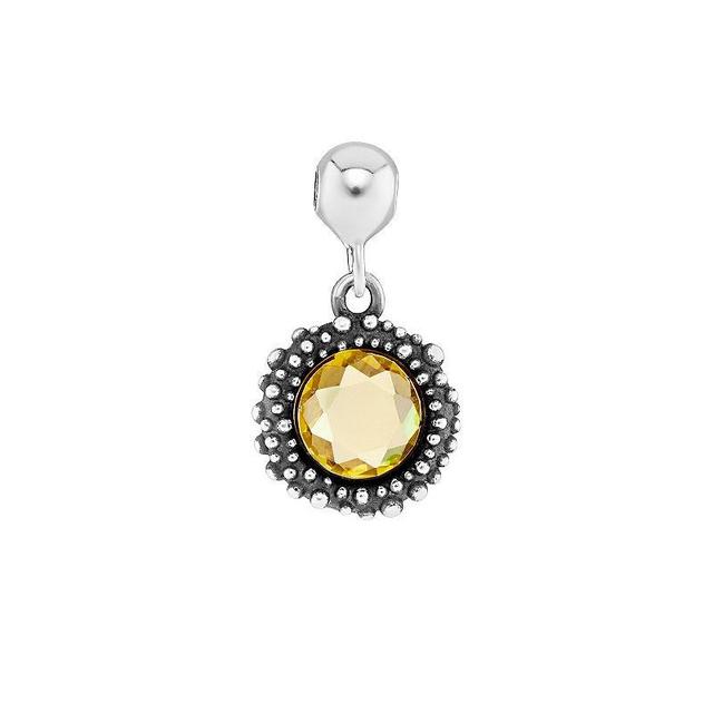 PRIMROSE Sterling Silver Oxidized Beaded Round Cubic Zirconia, Red Corundum & Spinel Sliding Charm, Womens, Yellow Product Image