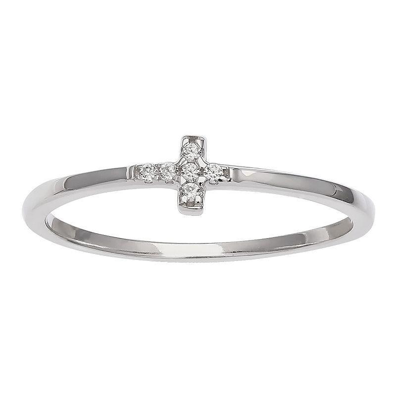 PRIMROSE Sterling Silver & Cubic Zirconia Pave Cross Band, Womens Sterling Silver Clear Product Image