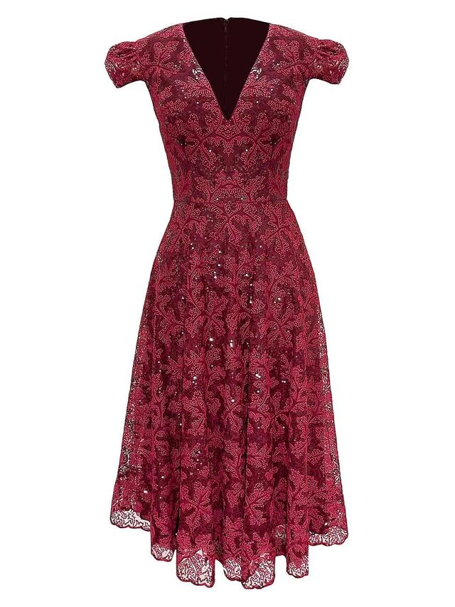 Womens Magdalena Leaf Sequin Lace Fit & Flare Midi-Dress Product Image