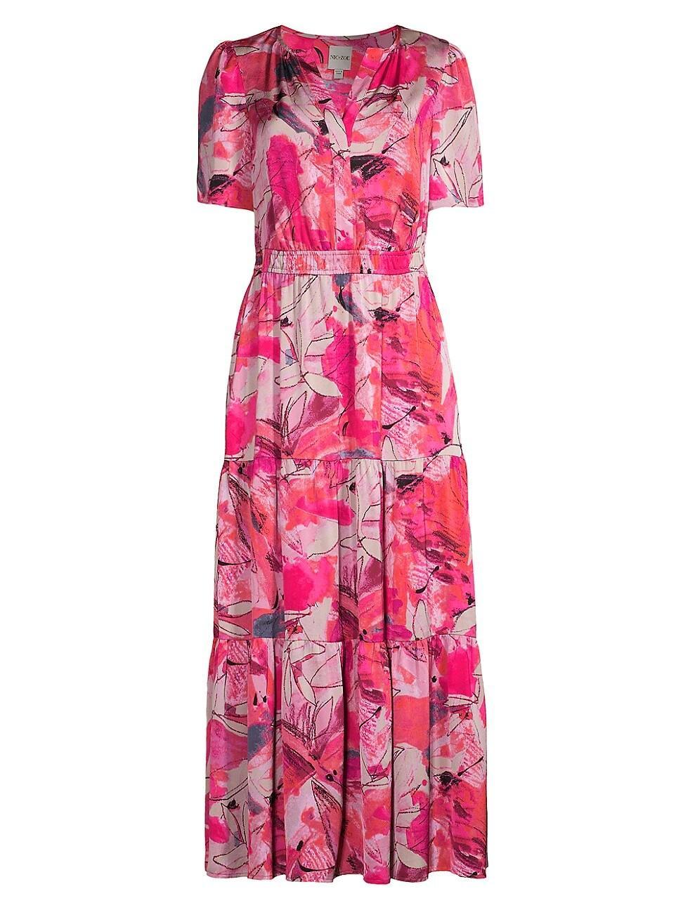 Womens Scribble Bouquet-Printed Midi-Dress Product Image