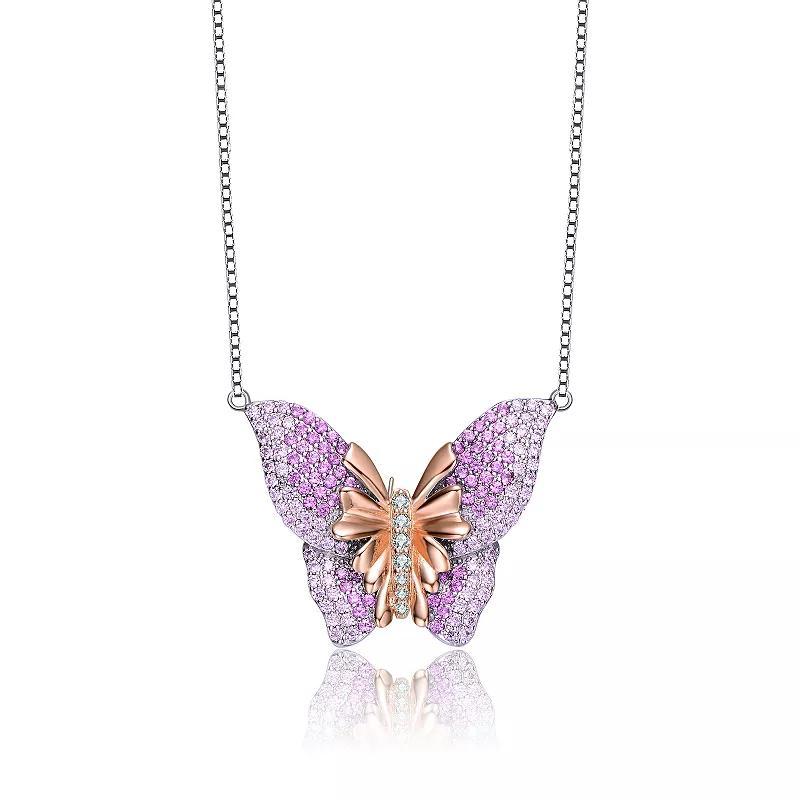 Sterling Silver Cubic Zirconia Butterfly Necklace, Womens Two Tone Product Image