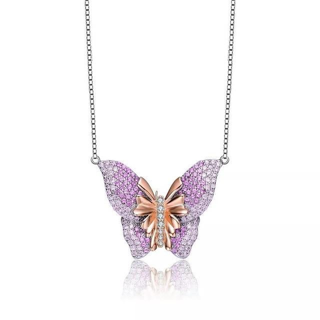 Sterling Silver Cubic Zirconia Butterfly Necklace, Womens Two Tone Product Image