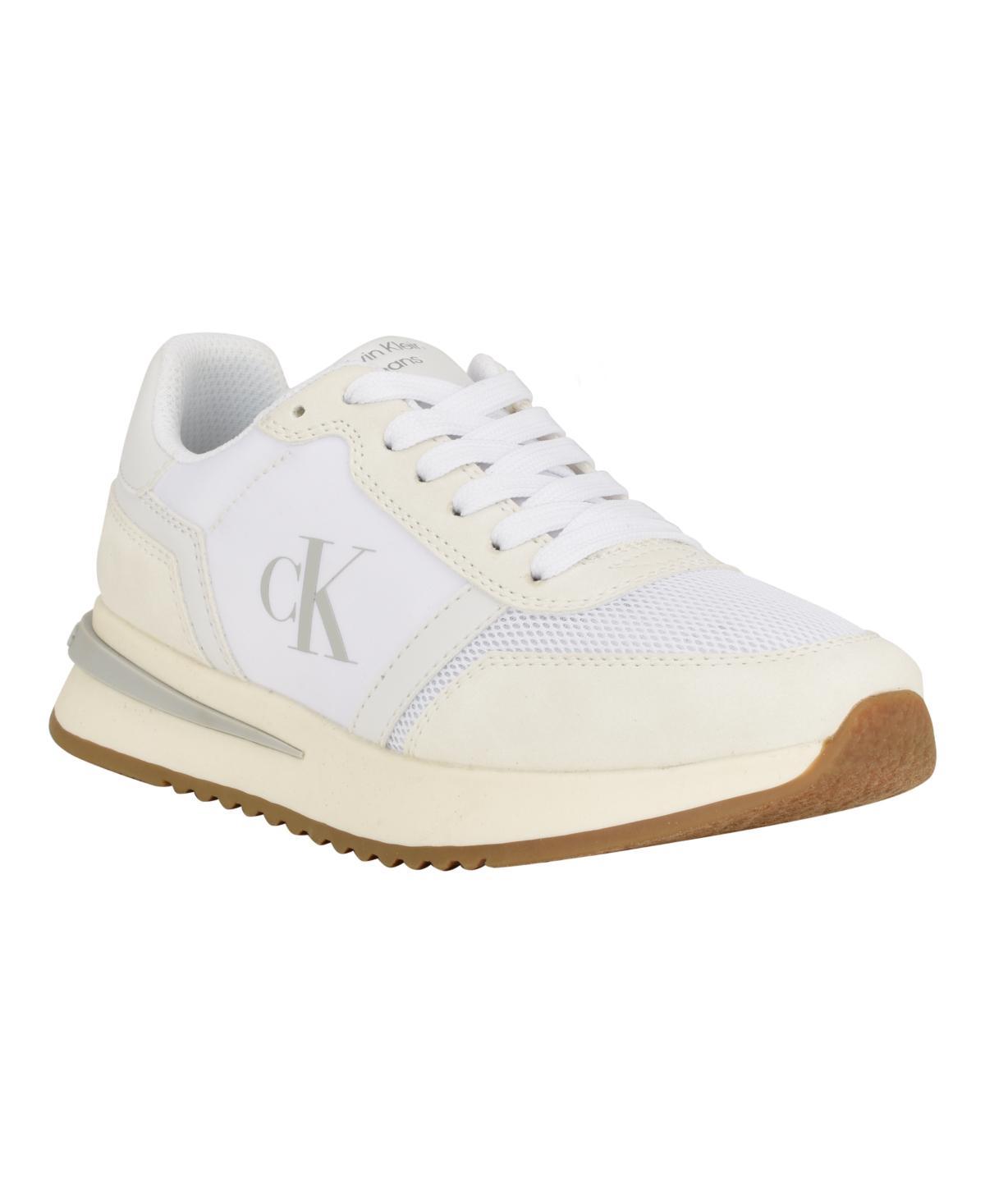 Calvin Klein Womens Piper Lace-Up Platform Casual Sneakers - White, Beige Multi- Manmade Product Image