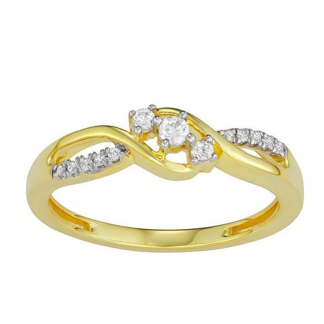 10k Gold 1/6 Carat T.W. Diamond 3-Stone Bypass Ring, Womens Product Image