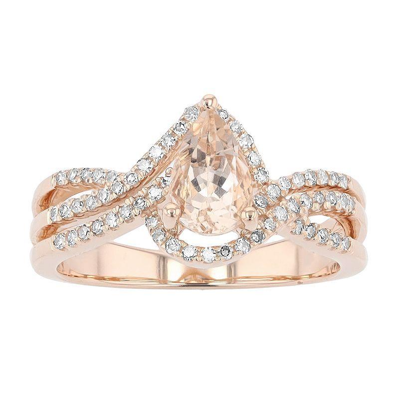 Gemminded 10k Rose Gold Morganite & 1/4 Carat T.W. Diamond Teardrop Ring, Womens Pink Product Image