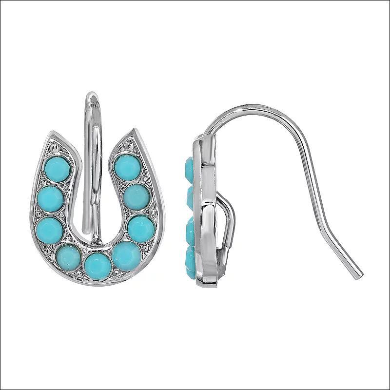 1928 Silver Tone Simulated Turquoise Horseshoe Earrings, Womens, Turquoise/Blue Product Image