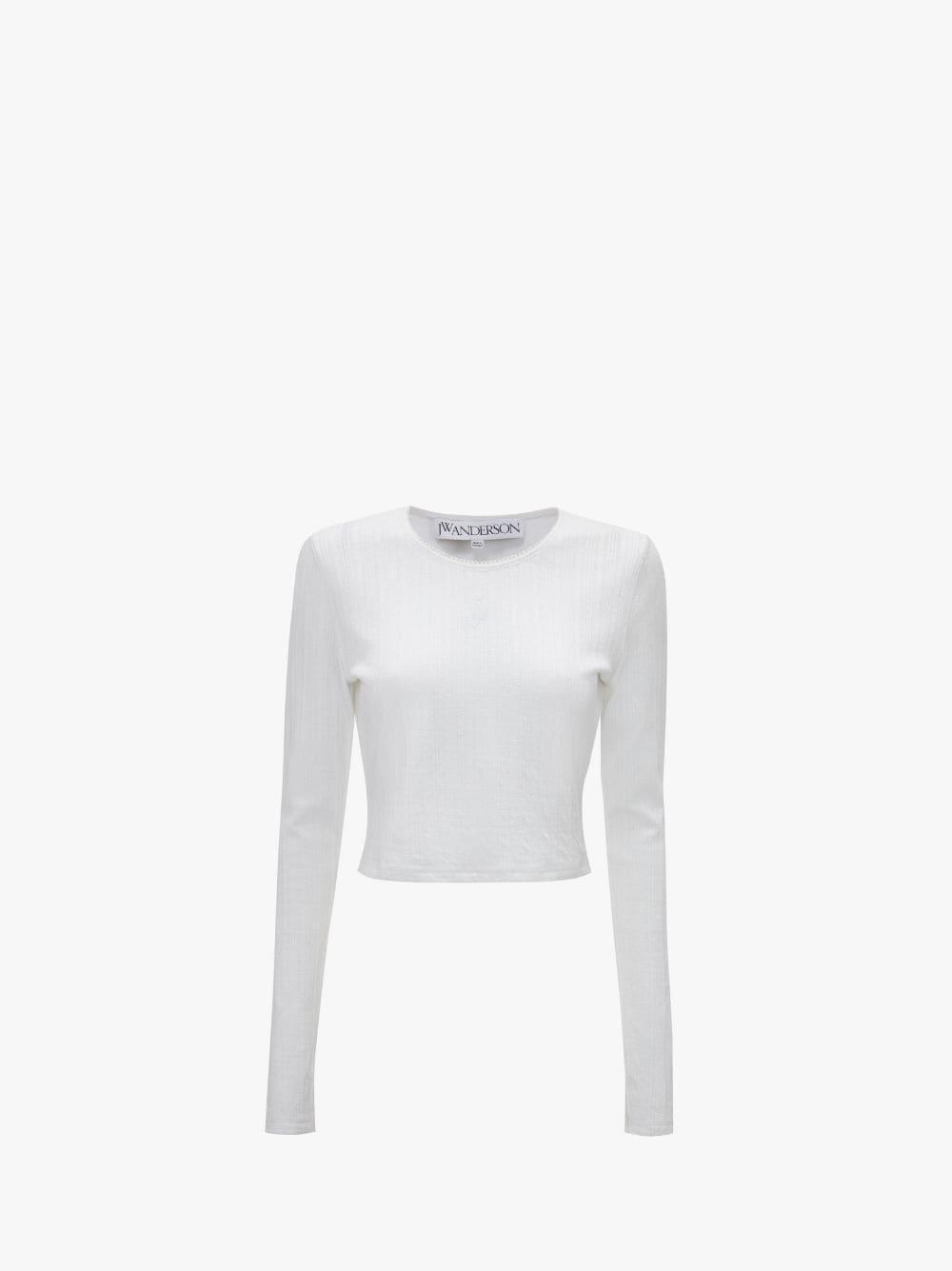 LONG-SLEEVE CROPPED TOP WITH ANCHOR EMBROIDERY in white | JW Anderson US  Product Image