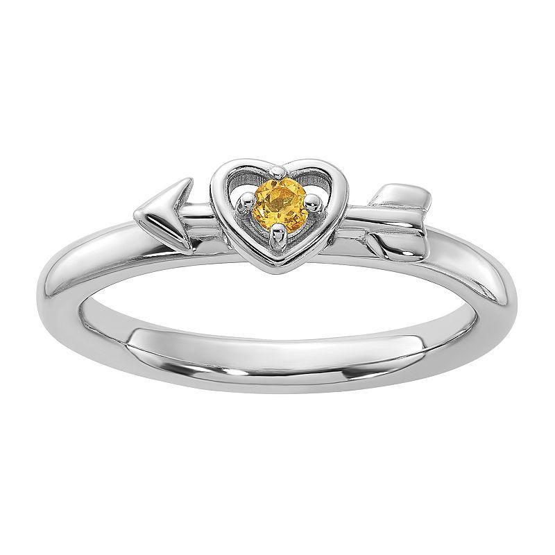 Stacks & Stones Sterling Silver Stackable Gemstone Heart with Arrow Ring, Womens Citrine Product Image