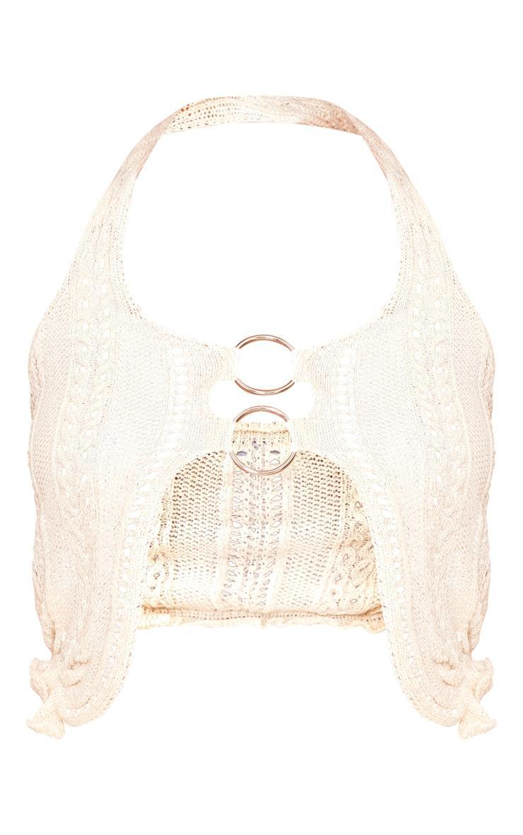 Petite Beige Crochet Ring Detail Crop Top Product Image