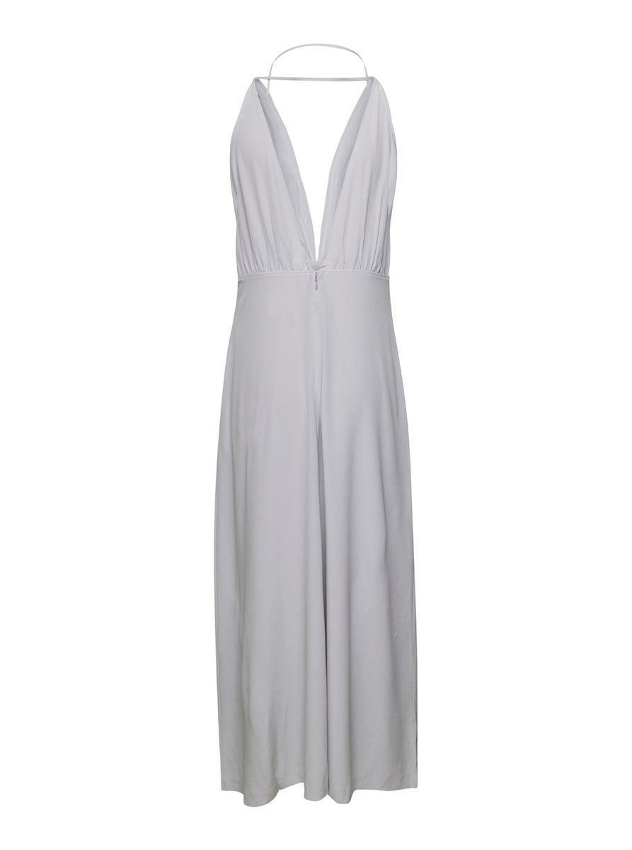 Light-blue Halterneck Midi Dress In Silk Woman In White Product Image