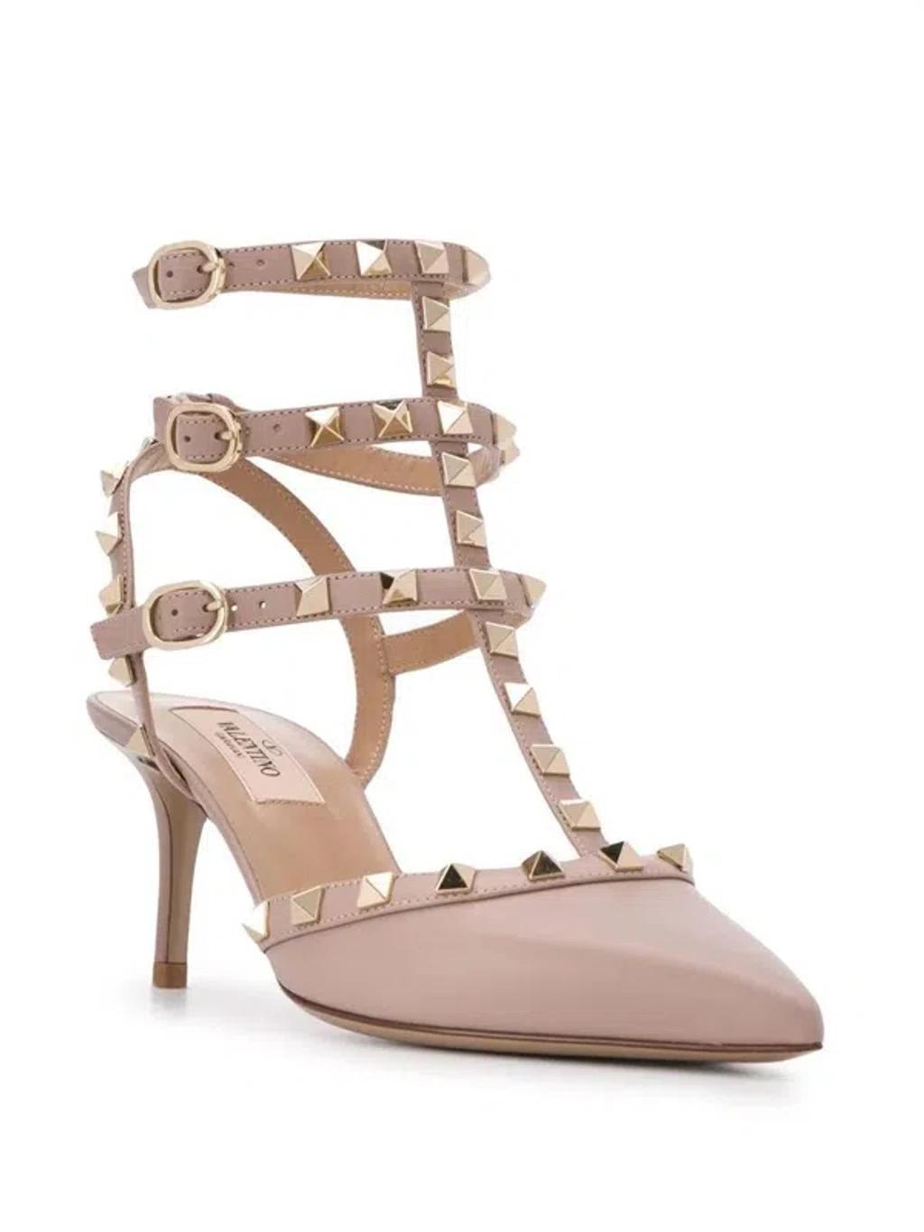 VALENTINO GARAVANI Rockstud Leather Pumps In Powder Product Image