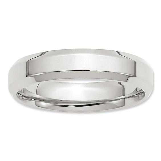 Men's 5.0mm Bevel Edge Comfort Fit Wedding Band in Sterling Silver Product Image