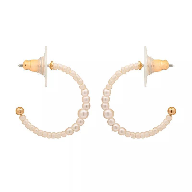 LC Lauren Conrad Simulated Pearl Hoop Earrings, Womens, White Product Image