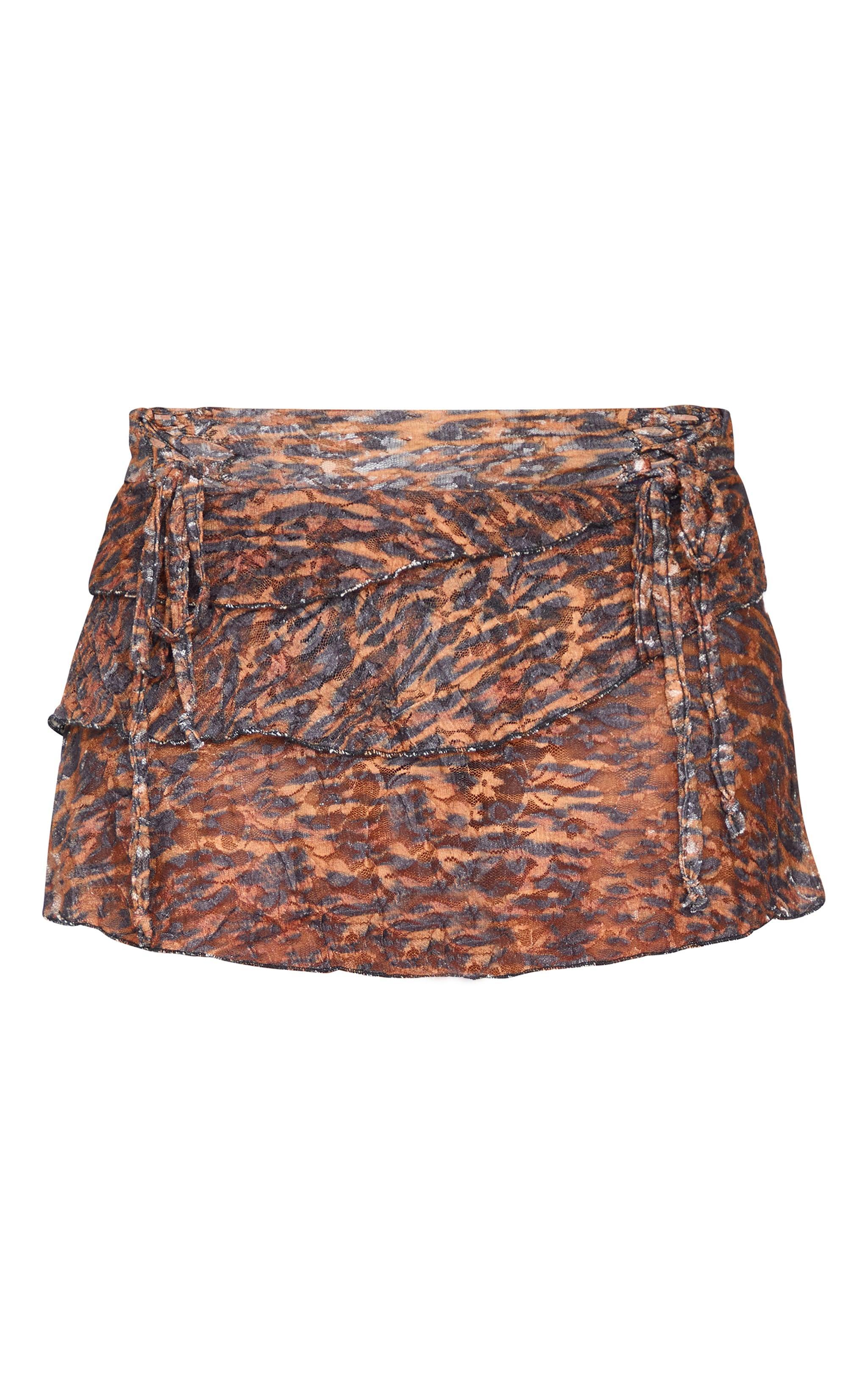 Petite Chocolate Crushed Lace Ruched Detail Mini Skirt Product Image