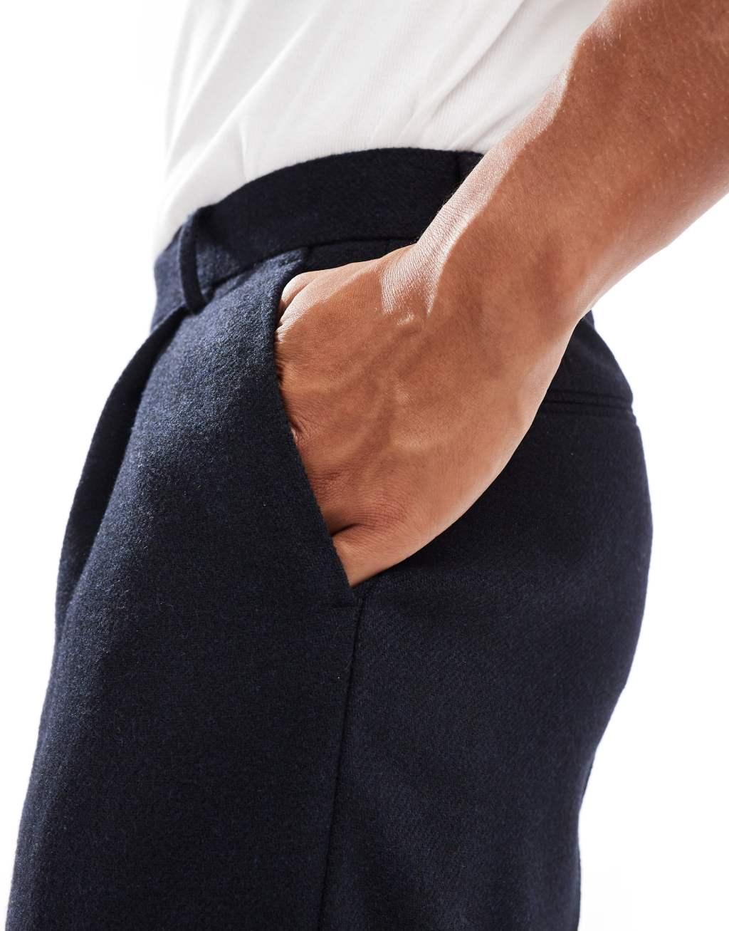 ASOS DESIGN wide wool blend suit pants in navy twill Product Image