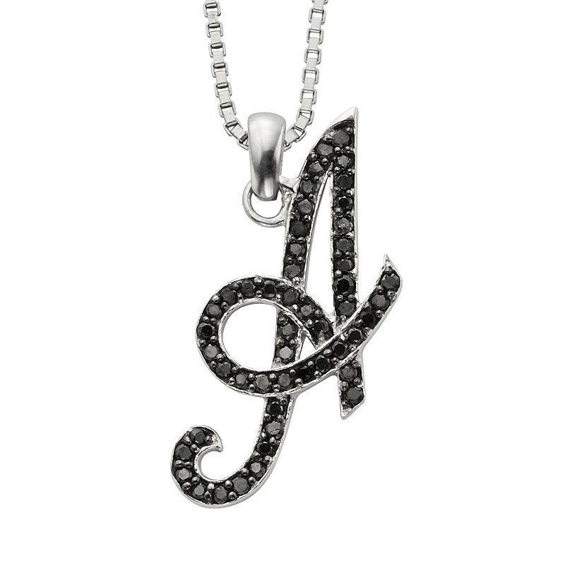 Jewelexcess Sterling Silver 1/4-ct. T.W. Black Diamond Initial Pendant, Womens Product Image