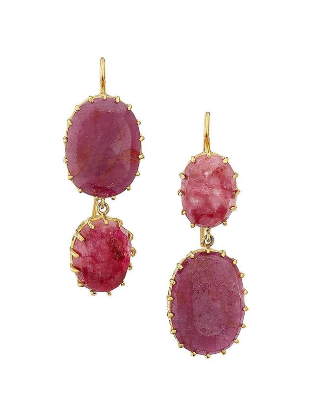 Womens 18K Yellow Gold & Ruby Drop Earrings Product Image