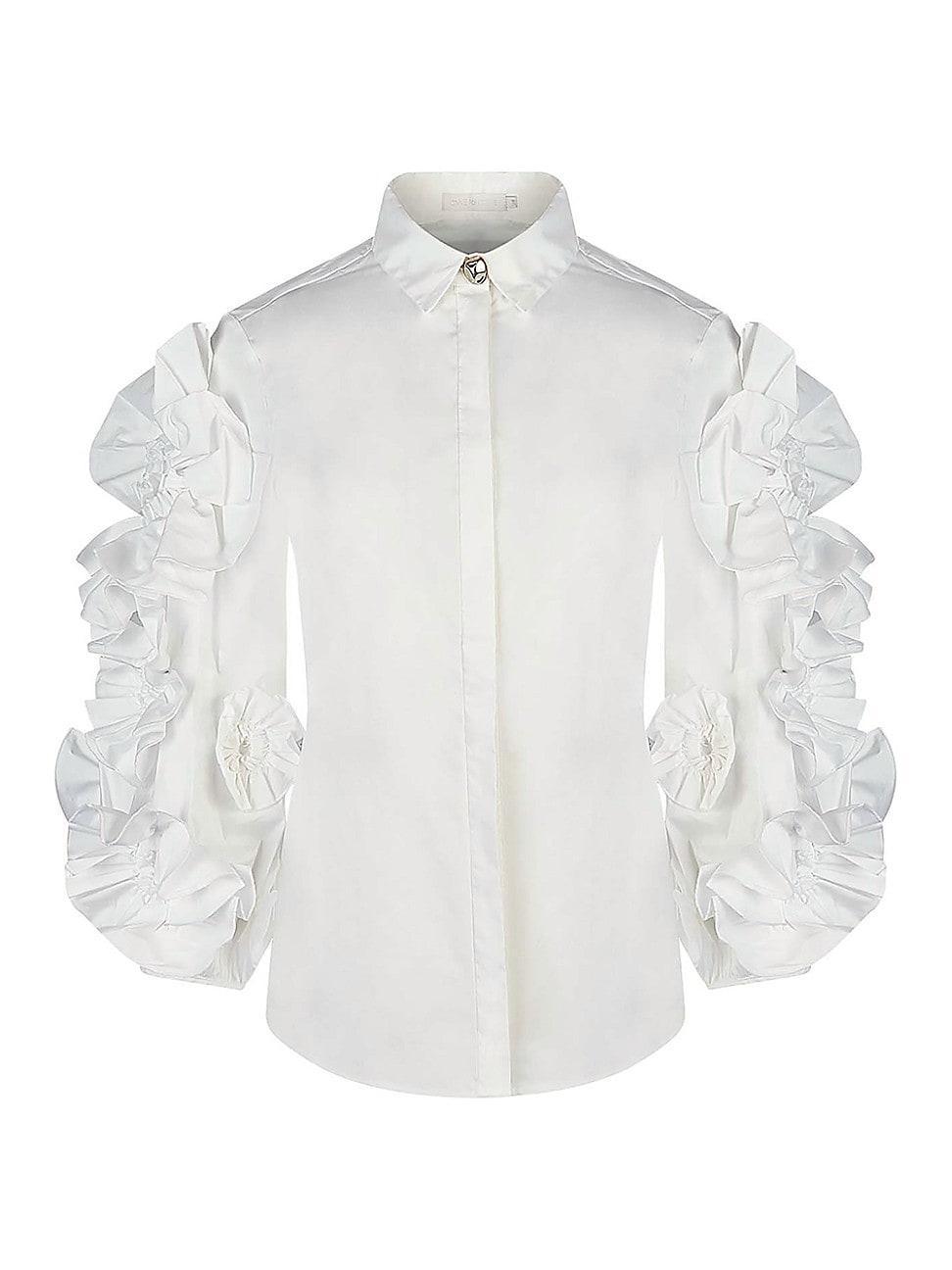 Womens Isadora Poplin Ruffle-Sleeve Shirt Product Image