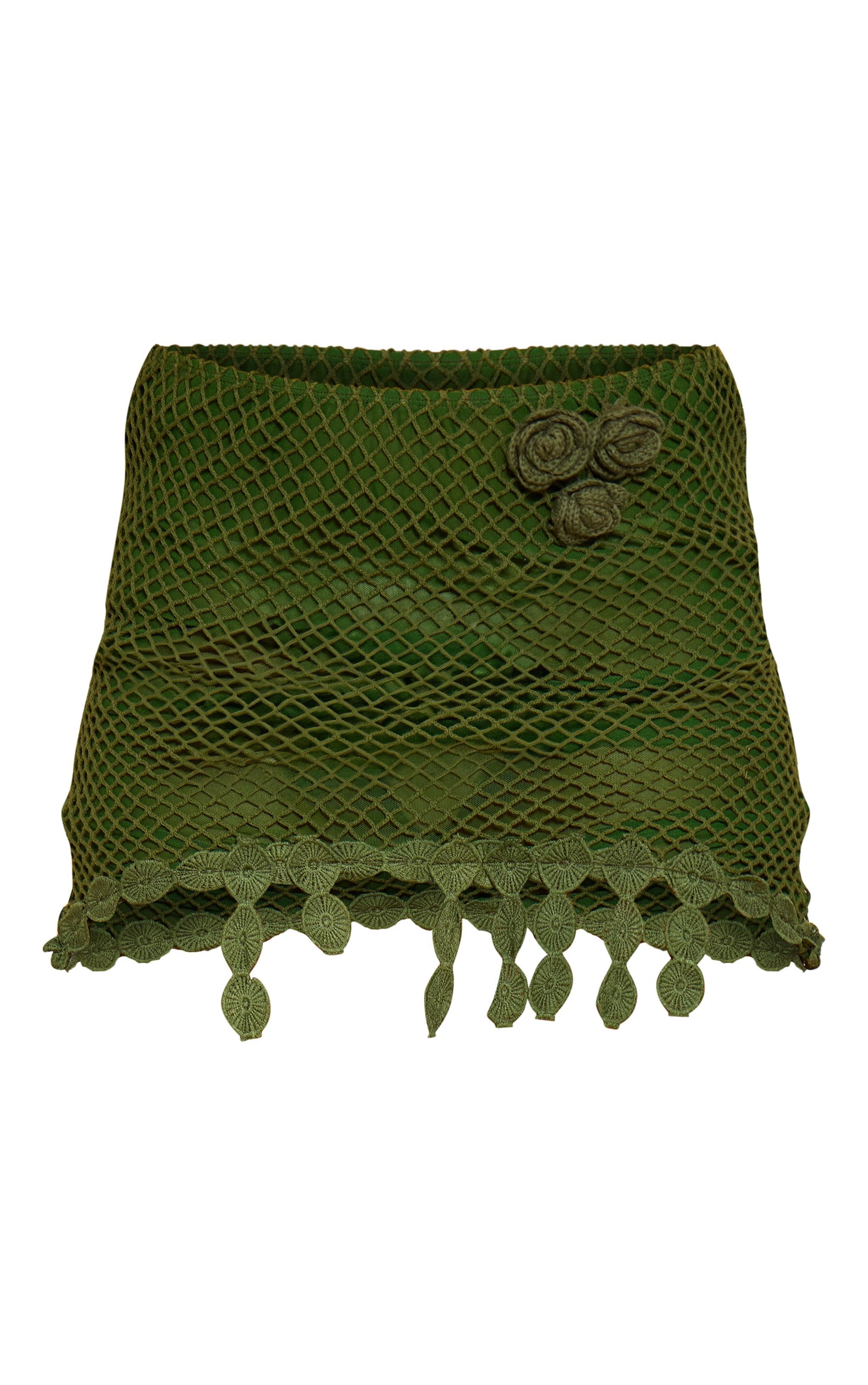 Khaki Crochet Look Rose Applique Mini Skirt Product Image