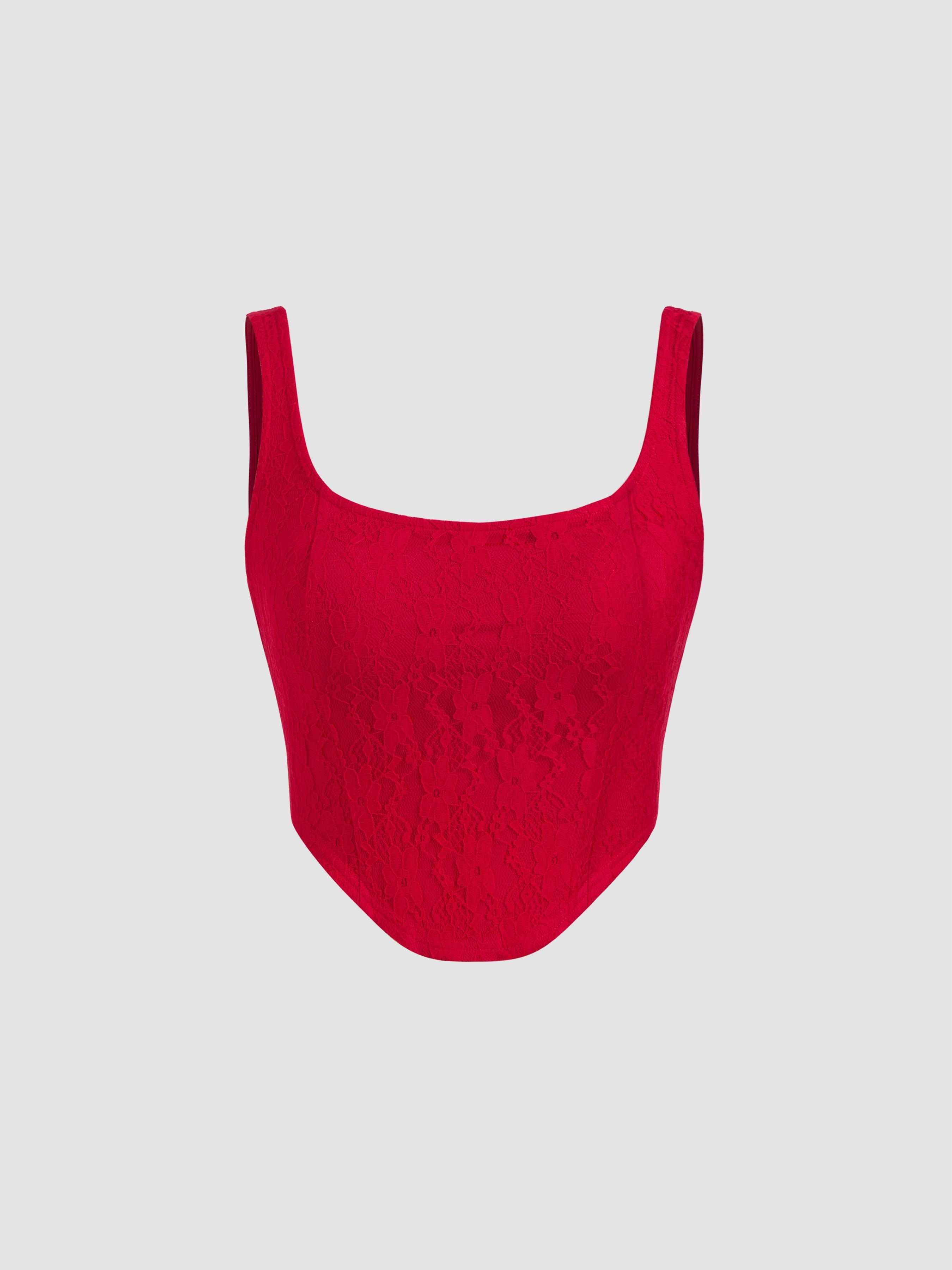 Lace Scoop Neckline Solid Crop Tank Top  Product Image