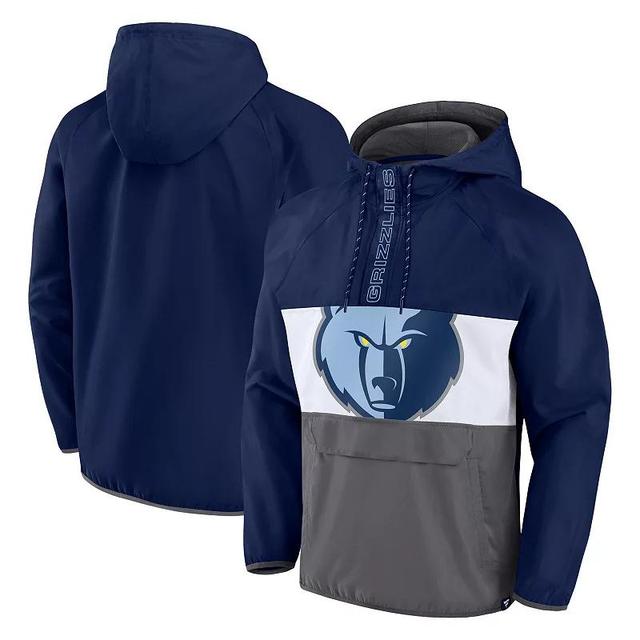 Mens Fanatics Branded Navy/Gray Memphis Grizzlies Anorak Flagrant Foul Color-Block Raglan Hoodie Half-Zip Jacket Grz Blue Product Image