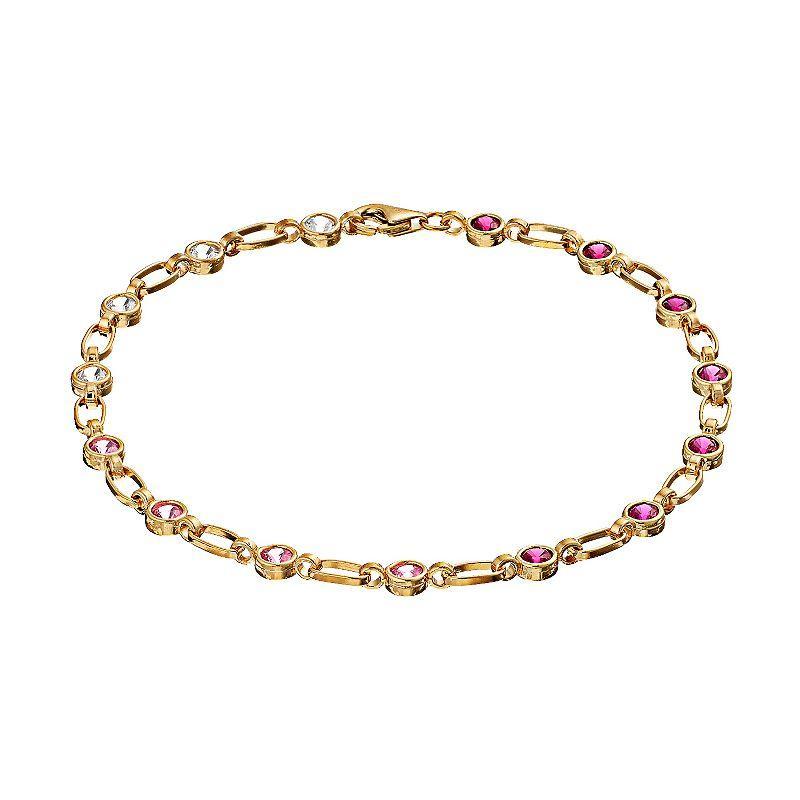 Kristen Kesho Sterling Silver Lab-Created Gemstone Tennis Bracelet, Womens Gold Tone Product Image