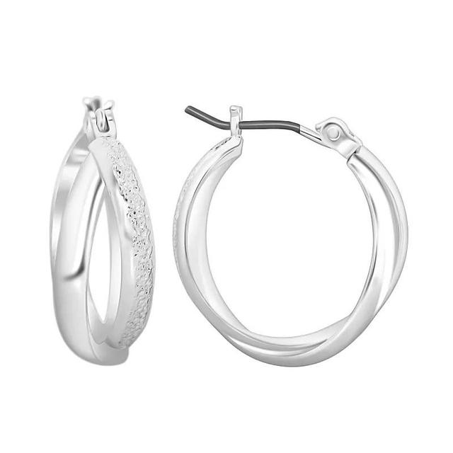 Silver Tone Textured Hoop Earrings, Womens Product Image