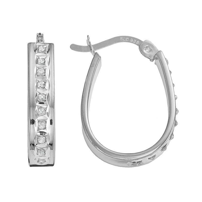 Diamond Mystique Platinum Over Silver Diamond Accent Pear Hoop Earrings, Womens, White Product Image