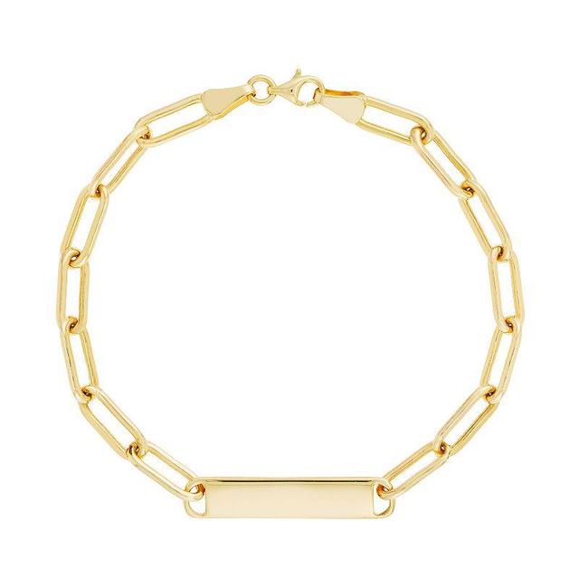 14k Gold ID Bar Paper Clip Chain Bracelet, Womens Product Image