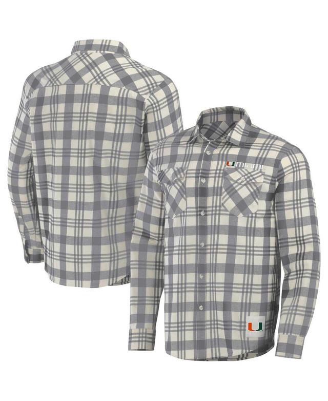 Mens Darius Rucker Collection by Fanatics Gray/Natural Miami Hurricanes Plaid Flannel Long Sleeve Button-Up Shirt Product Image