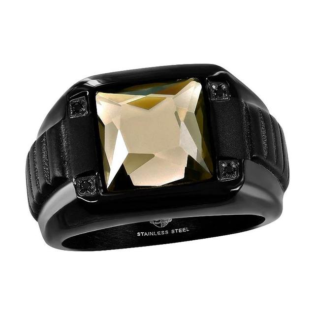 Mens Metallo Steel Gray Spinel Square Black Cubic Zirconia Ring Stainless Product Image