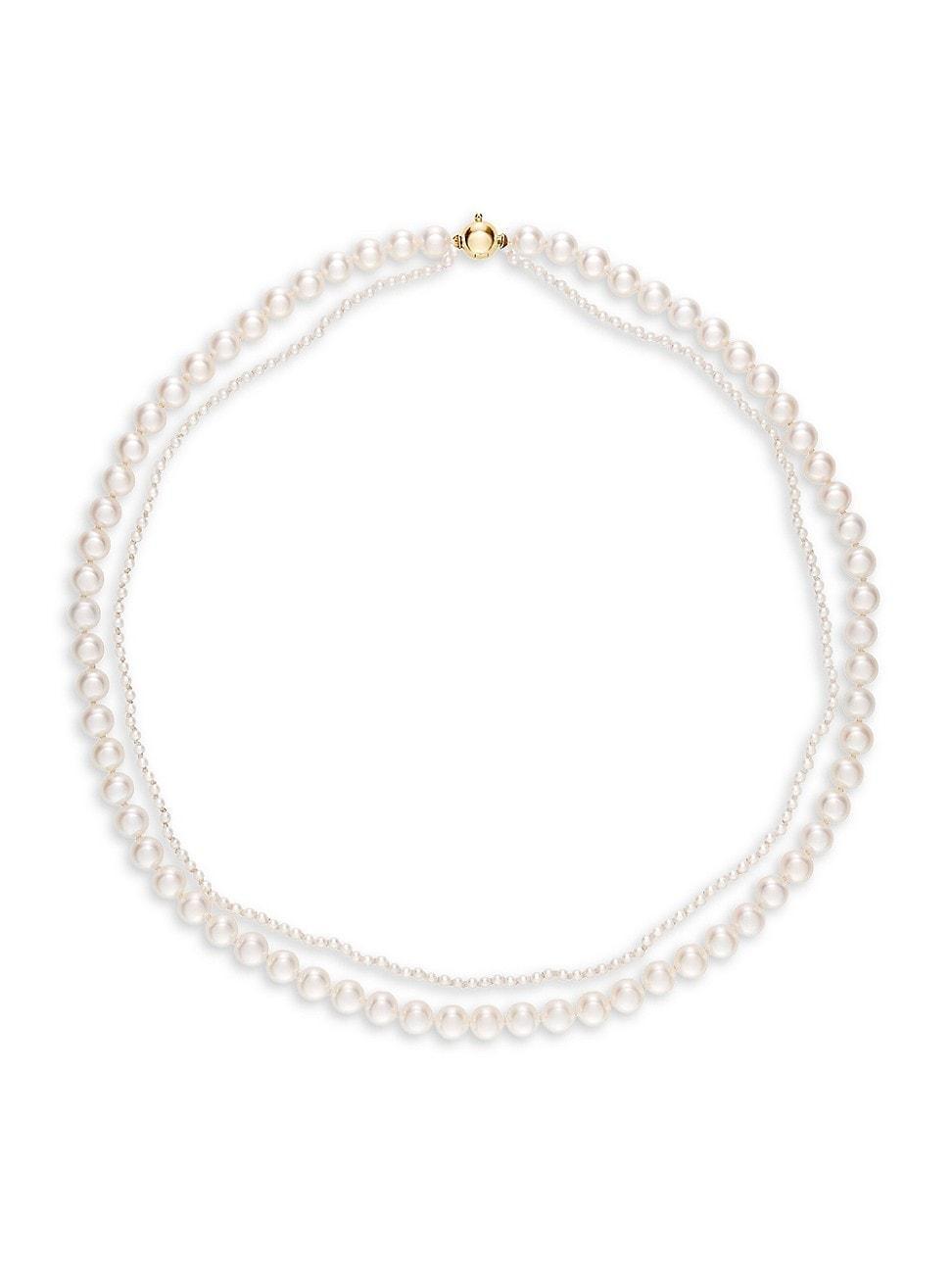 Womens Classic Collection 14K Yellow Gold & 2.5-6MM Pearl Double Peggy Necklace Product Image