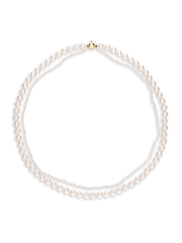 Womens Classic Collection 14K Yellow Gold & 2.5-6MM Pearl Double Peggy Necklace Product Image