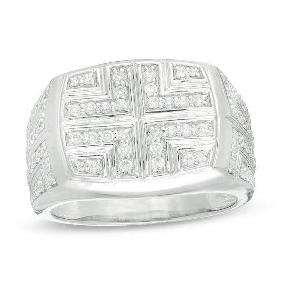 Men's 7/8 CT. T.w. Diamond Bold Cross Signet Ring in 10K White Gold Product Image