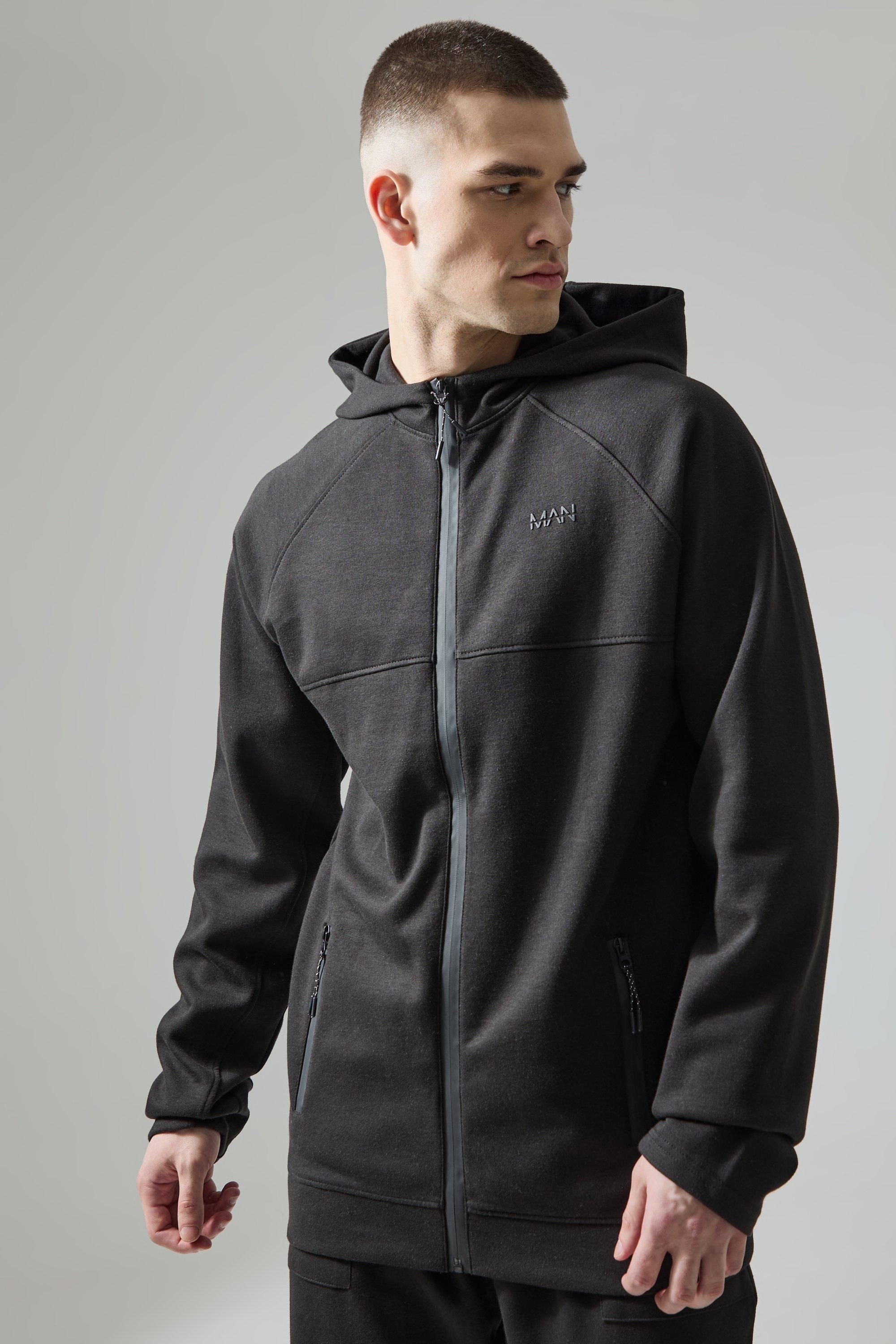 Mens Black Tall Man Active Tech Zip Thru Hoodie, Black Product Image