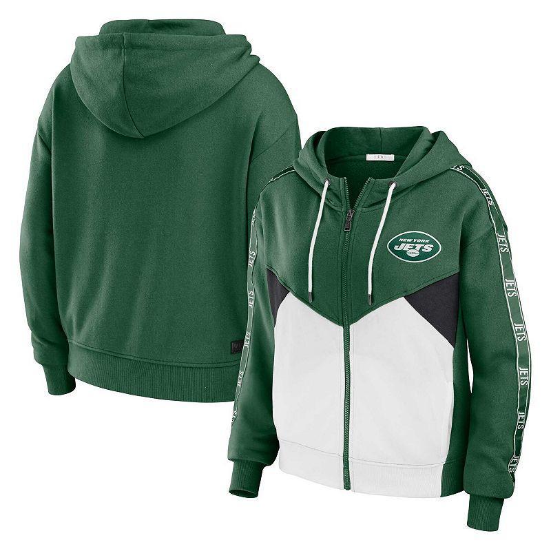 Womens WEAR by Erin Andrews /White New York Jets Plus Size Color Block Full-Zip Hoodie Product Image