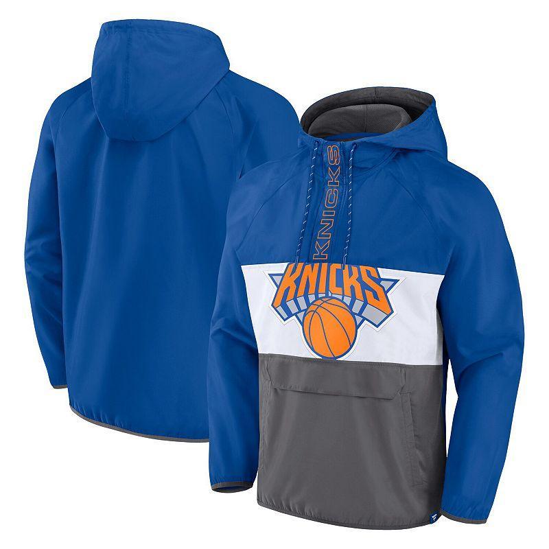 Mens Fanatics Branded /Gray New York Knicks Anorak Flagrant Foul Color-Block Raglan Hoodie Half-Zip Jacket Product Image