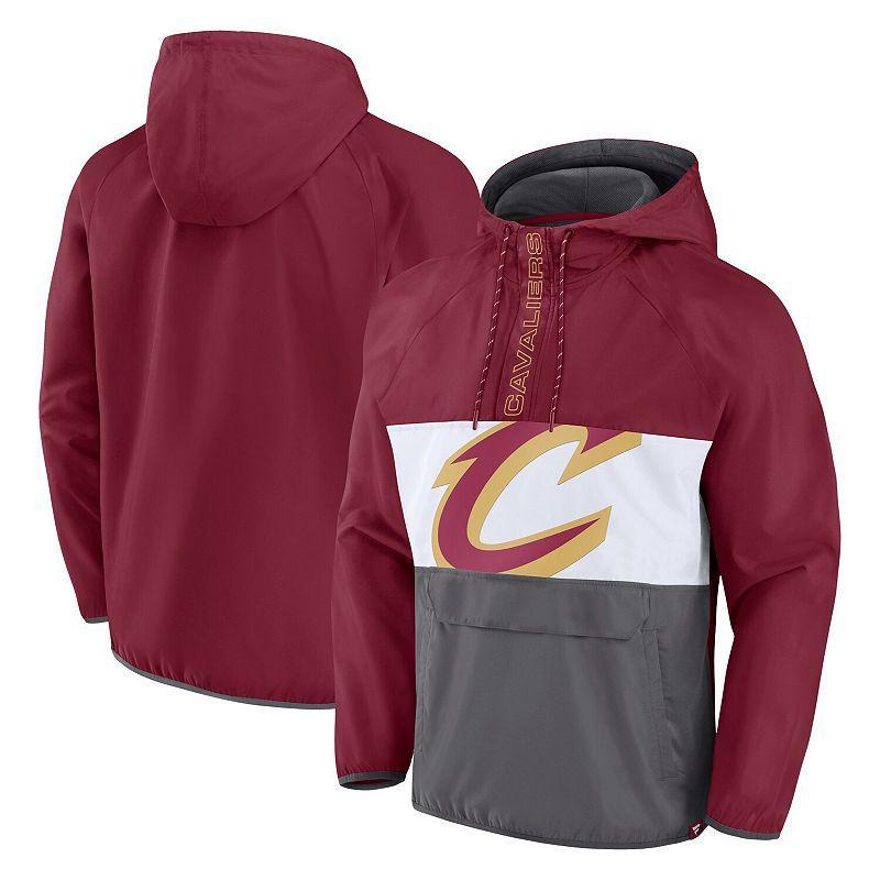 Mens Fanatics Branded Wine/Gray Cleveland Cavaliers Anorak Flagrant Foul Color-Block Raglan Hoodie Half-Zip Jacket Product Image