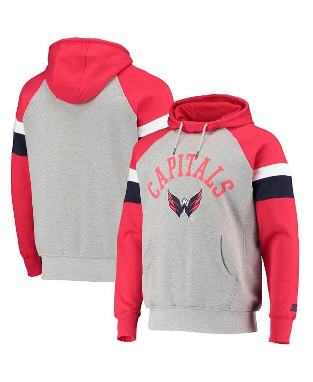 Mens Starter Heathered Gray/Red Washington Capitals Homerun Raglan Pullover Hoodie Product Image