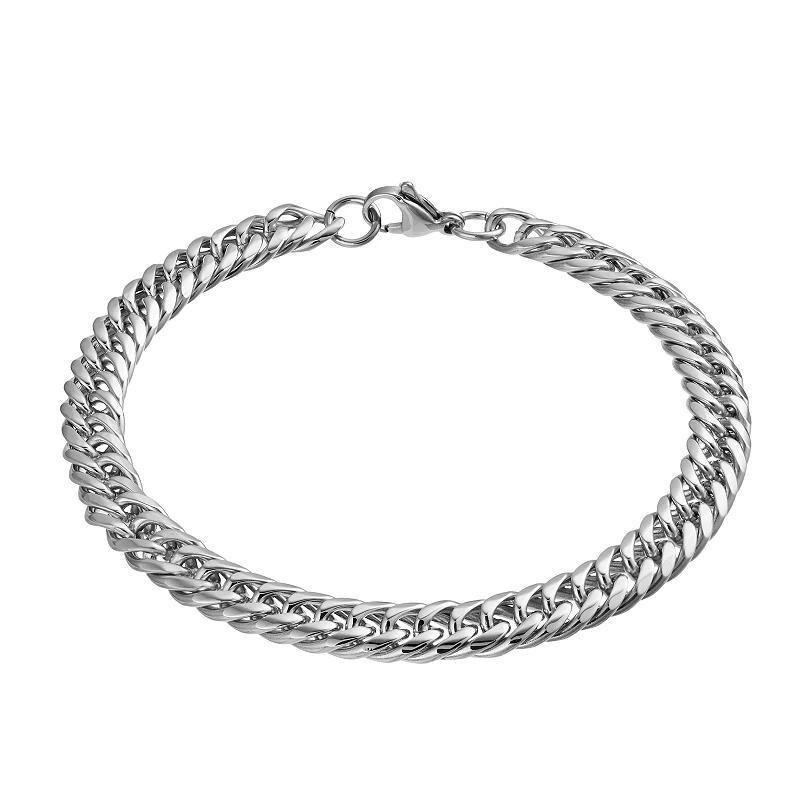 Kristen Kesho Stainless Steel Double Curb Chain Bracelet, Mens Product Image