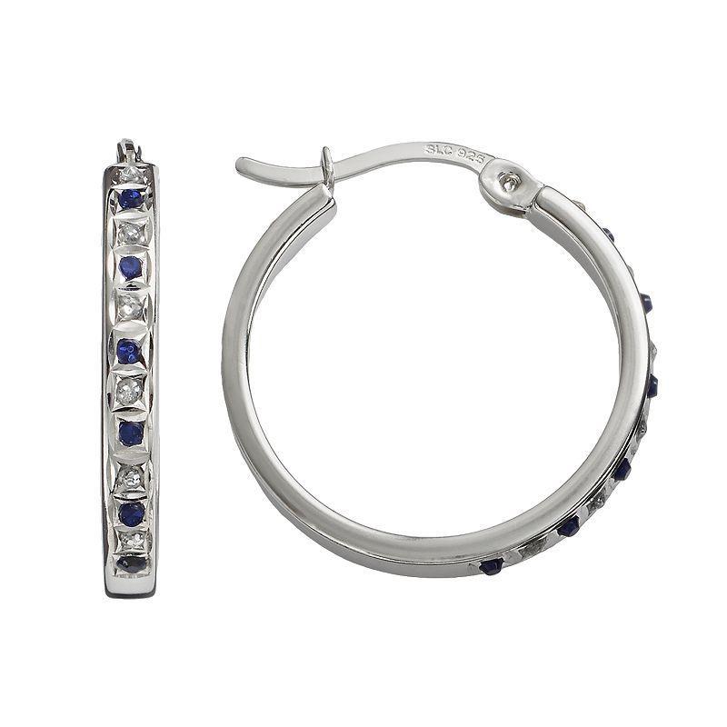 Diamond Mystique Platinum Over Silver Sapphire & Diamond Accent Hoop Earrings, Womens, White Product Image