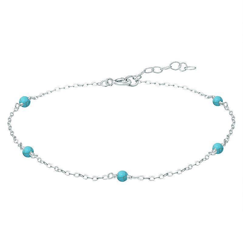 Aleure Precioso Sterling Silver Bead Station Anklet, Womens Blue Product Image